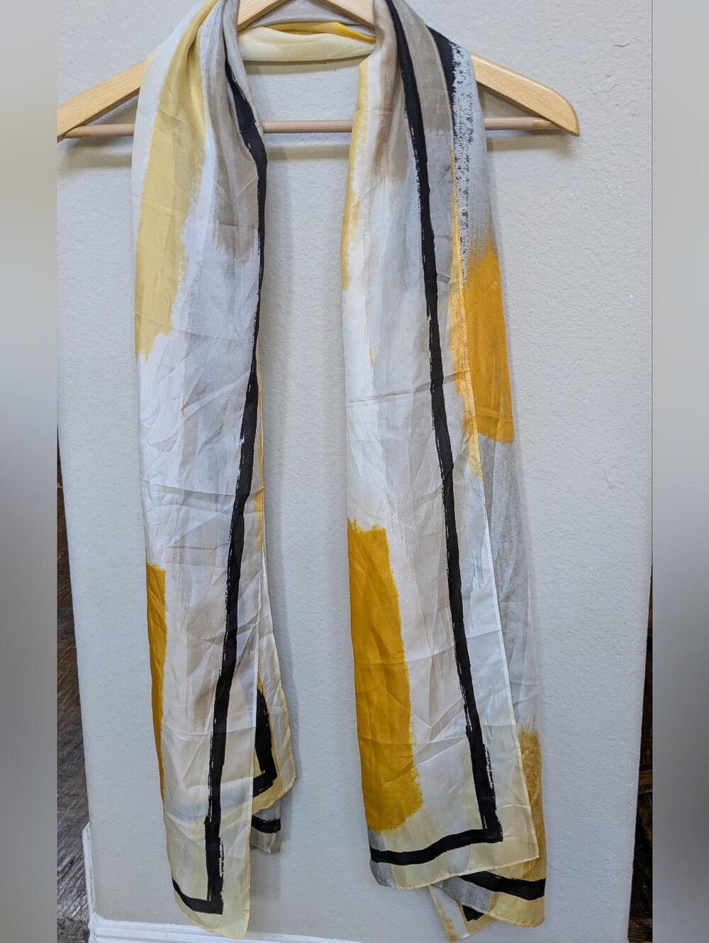 White House Black Market 100% Silk Abstract Border Scarf